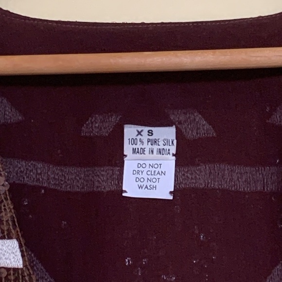 Vintage Fully Sequined Silk Brown White Aztec Design Surplice Tunic Dress XS - Picture 5 of 17